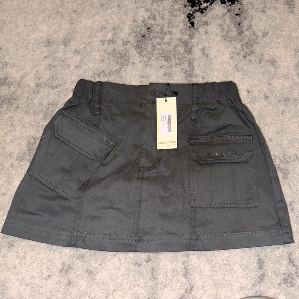 Luxe To Kill charcoal cargo mini skirt